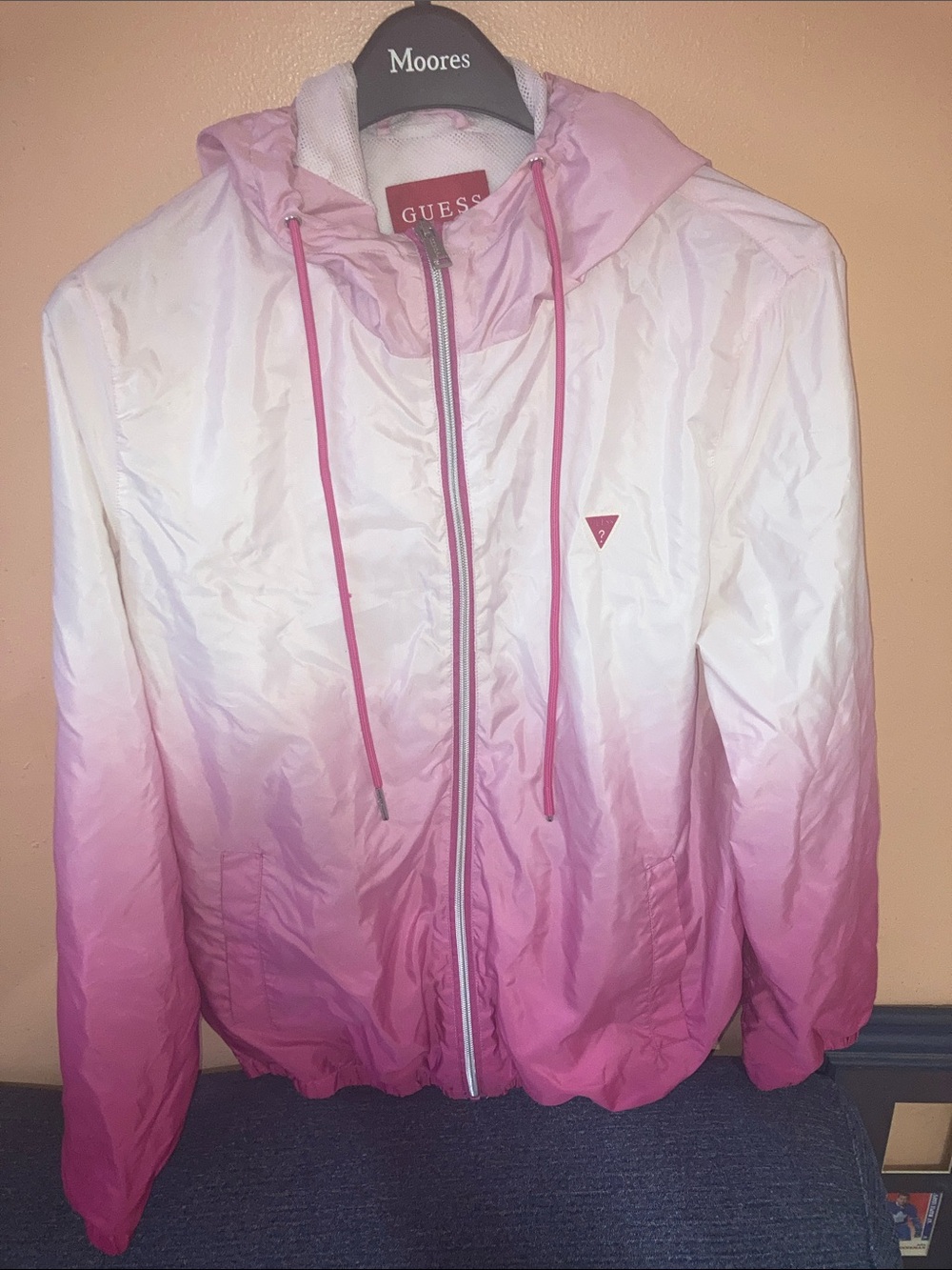 Guess Pink Ombre Hooded Bomber Jacket